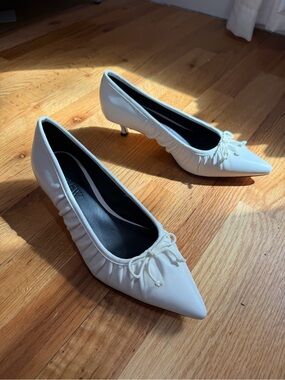 JCrew Ruched Pointed Toe Kitten Heel Pumps in White